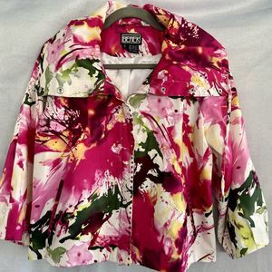 Berer Women Jacket Sz S Pink Green Yellow Abstract Floral Zipper Spring Easter